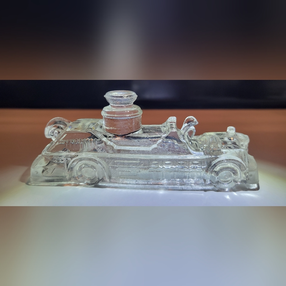 Fire Truck Candy Container Pumper Engine Clear Glass Container. 5" antique